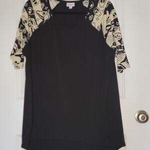 LuLaRoe Black and Cream Graphic Sleeve Irma Tunic